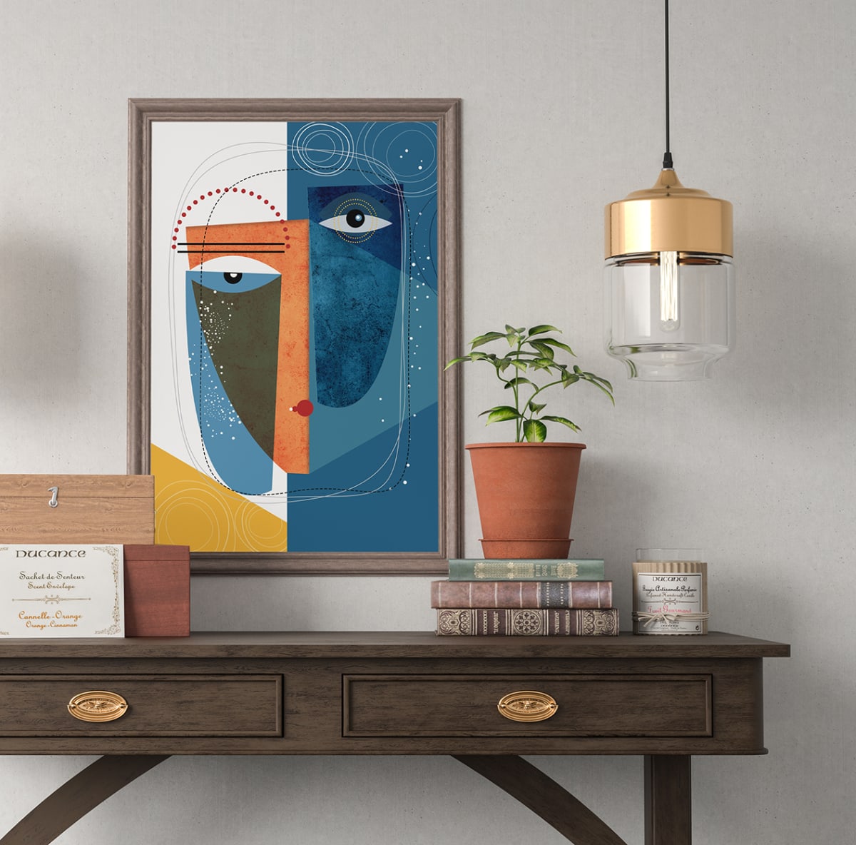 Krsna by Ishita Banerjee  Image: Krsna, Modern Cubist Faces, Fine Art Print by Ishita Banerjee, Soul Curry Art