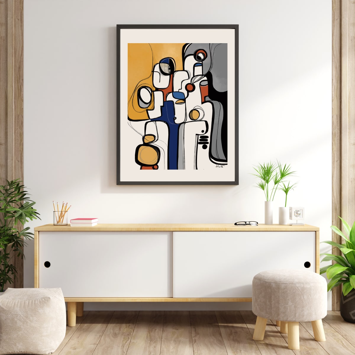 Overtures by Ishita Banerjee  Image: Overtures, Cubist abstract, Modern Faces, Fine art print by Ishita Banerjee, Soul Curry Art