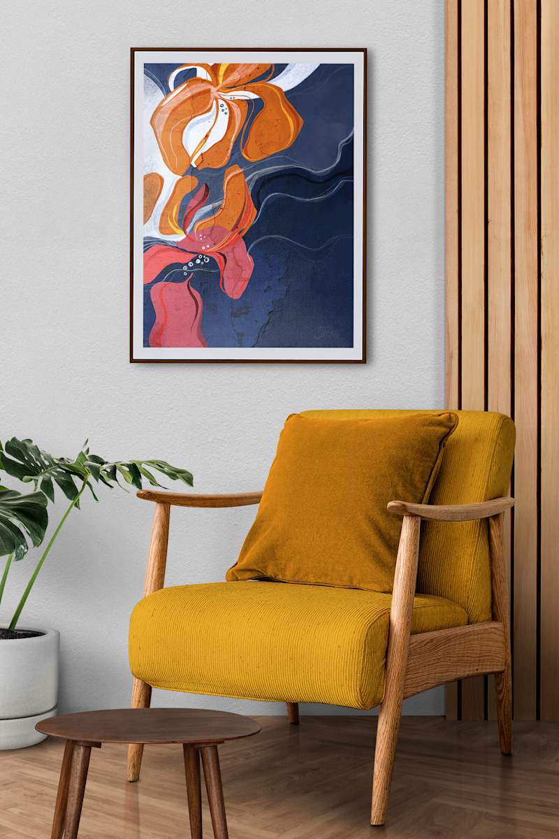 Petals and Ink by Ishita Banerjee  Image: Petals and Ink, mid century modern, botanical abstract, fine art print by Ishita Banerjee, Soul Curry Art