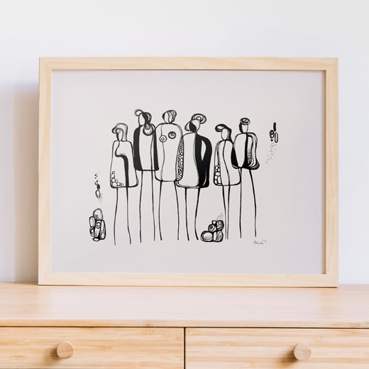 Pod People- Generations by Ishita Banerjee  Image: Pod People Generations, Minimal, Figurative, Line Art Drawing, Fine Art Print by Ishita Banerjee, Soul Curry Art