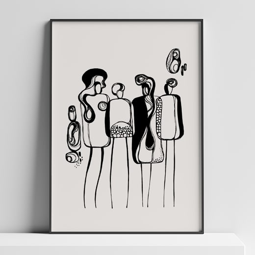 Pod People- Amis by Ishita Banerjee  Image: Pod People Amis, Modern, Minimal, Figurative Line Art Drawing, Fine Art Print by Ishita Banerjee, Soul Curry Art