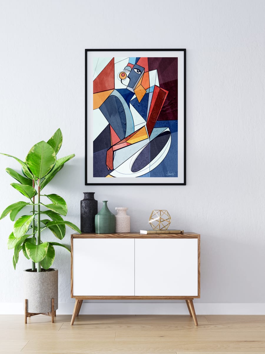 Tethered by Ishita Banerjee  Image: Tethered, Cubist faces , Modern, Fine Art print by Ishita Banerjee, Soul Curry Art