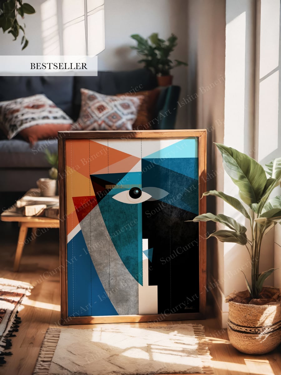 The Kiss by Ishita Banerjee  Image: The Kiss, Cubist Faces, Fine Art print, Bestseller Print, Ishita Banerjee, Soul Curry Art