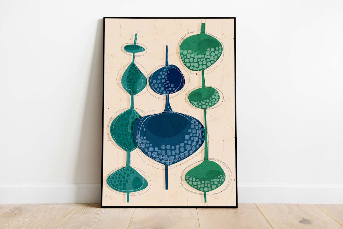 Towering Trees by Ishita Banerjee  Image: Towering Trees, Nature Landscape, Nordic Woods, Mid-Century Modern, Abstract, Fine Art Print by Ishita Banerjee, Soul Curry Art