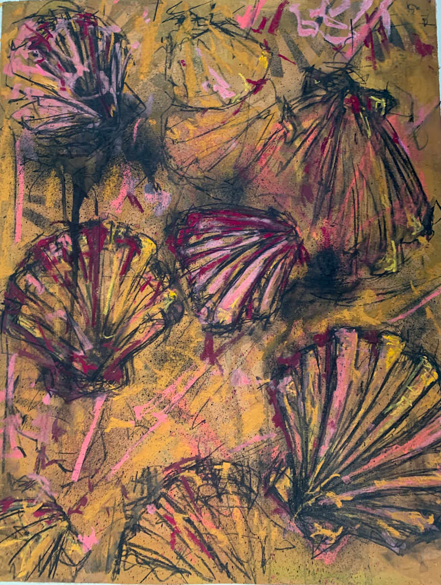 James River by Vanessa Osmon  Image: Kingsmill, Williamsburg, was our home for six years. It sits along the banks of the James river.  Walks along the shore brought up copious amounts of yellow orchre and steel blue shells: Virginia's state fossil and a permanent visual memory.