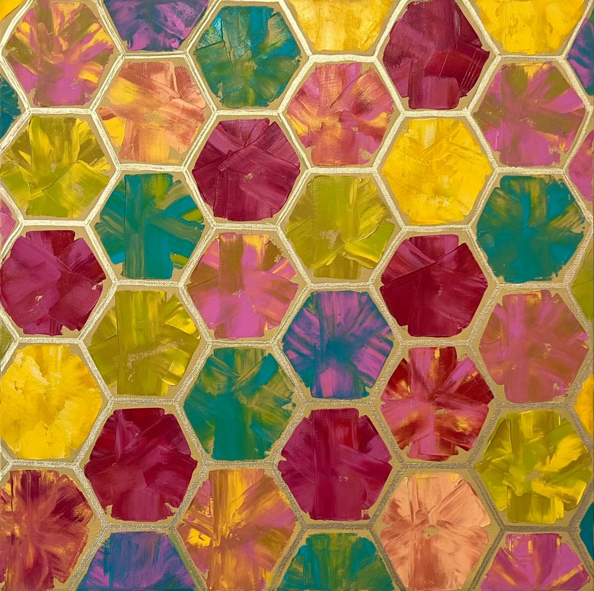 Hexigon-Multi by Janet Hamilton  Image: 24"x24"x1.5" | Oil on Canvas