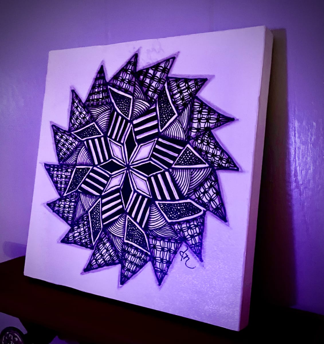 “Pinwheel Mandala/Black and White by Donna Norton  Image: This mandala was done with a black Sakura Marker. 