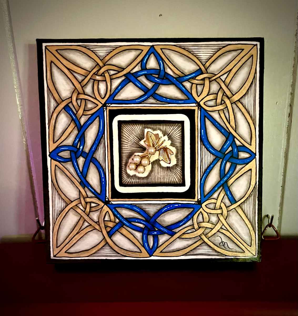 Pearl Berries in Triquetra Knots by Donna Norton  Image: This is 3D with a brooch. 