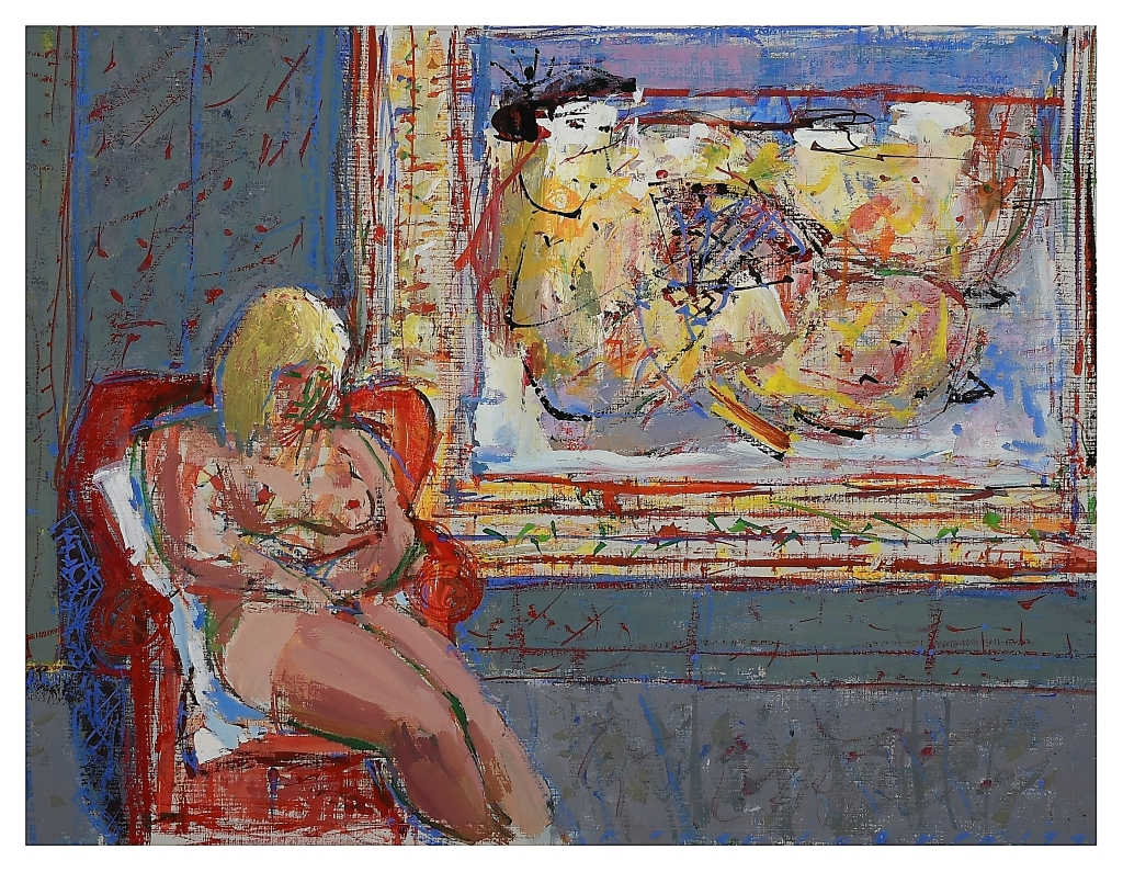 Untitled, Acrylic, 1991, (Nude Red Chair, Geisha) by Peter Jooren  Image: Works marked 'Untitled' were not titled by the artist. Any descriptors are for archival reference only. 