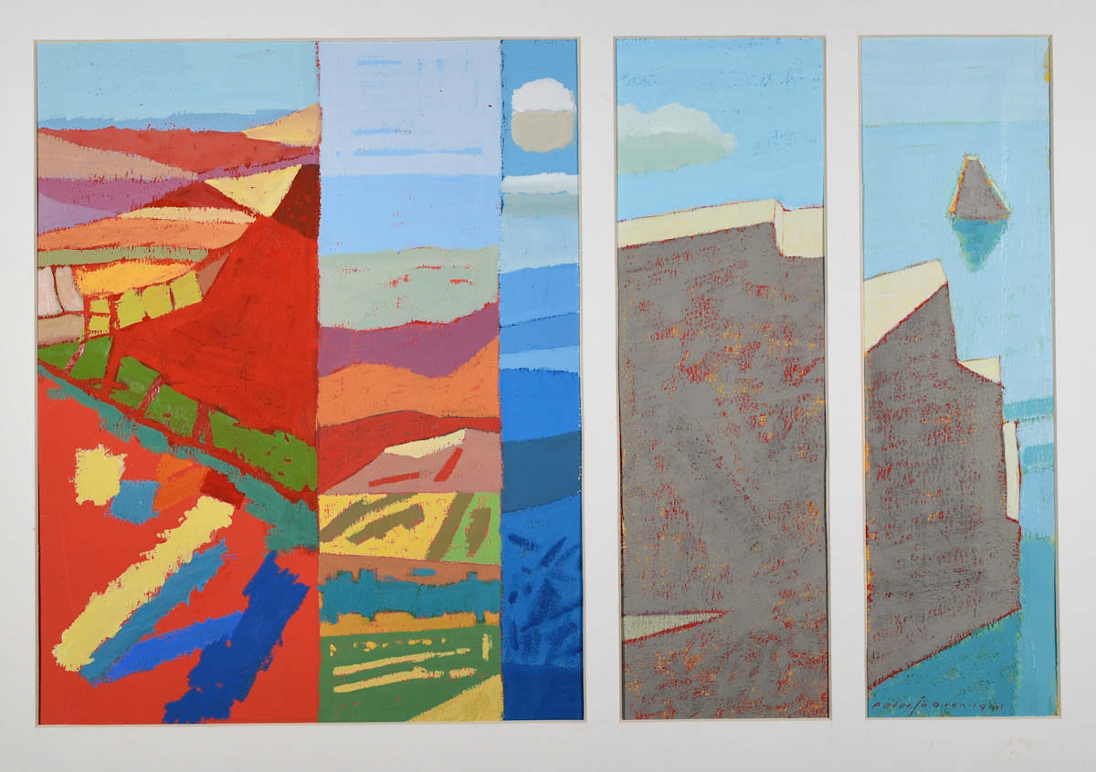 Untitled, Acrylic, 1991 (Abstract Landscape 3 Frames-Red) by Peter Jooren, Image 1.