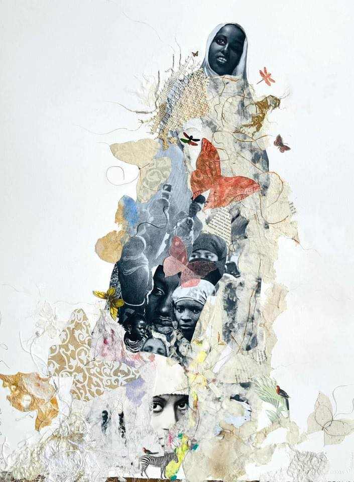 BIRTHING HUMANITY by ROSALIND NZINGA VAUGHN-NICHOL  Image: “Birthing Humanity” 2022. Mixed media handmade paper collage on archival paper. 37”h x 30”w