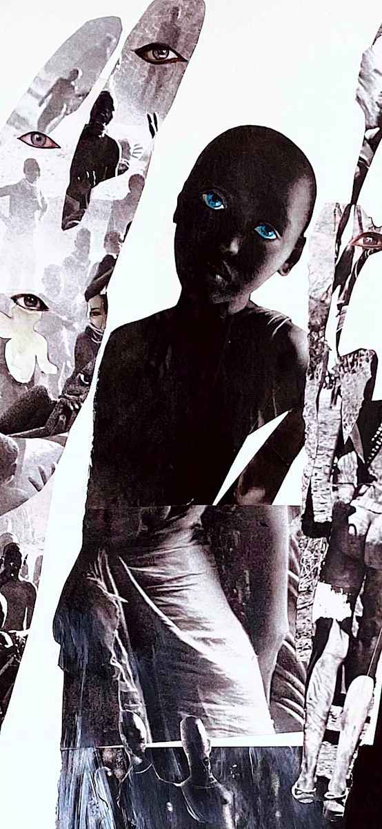 THE MESSENGER by ROSALIND NZINGA VAUGHN-NICHOL  Image: “The Messenger” 2021. Collage on archival paper. 45”h x 31”w x 1.75 d