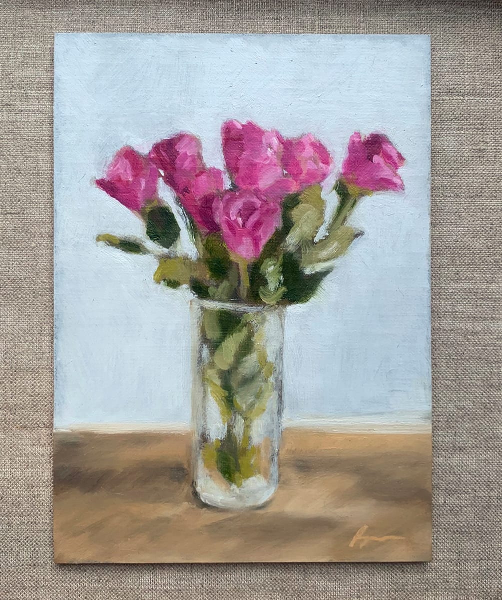 Vase of Deep Pink Roses by Rachael Ryan 