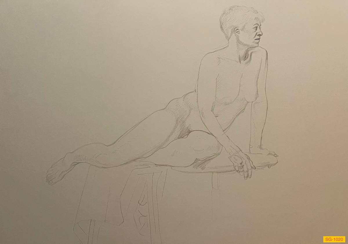 Untitled (Art students drawing a nude female model, narrative) by Spence Guerin 