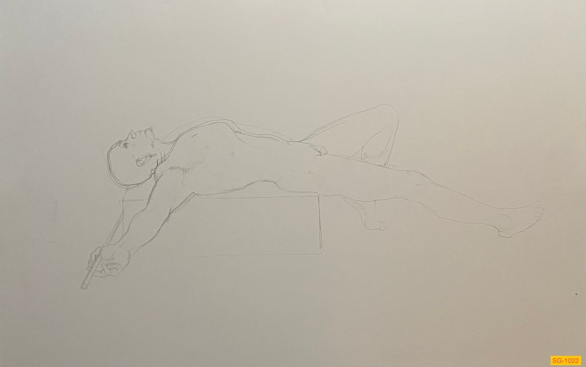 Untitled (Art students drawing a nude male model, narrative) by Spence Guerin 