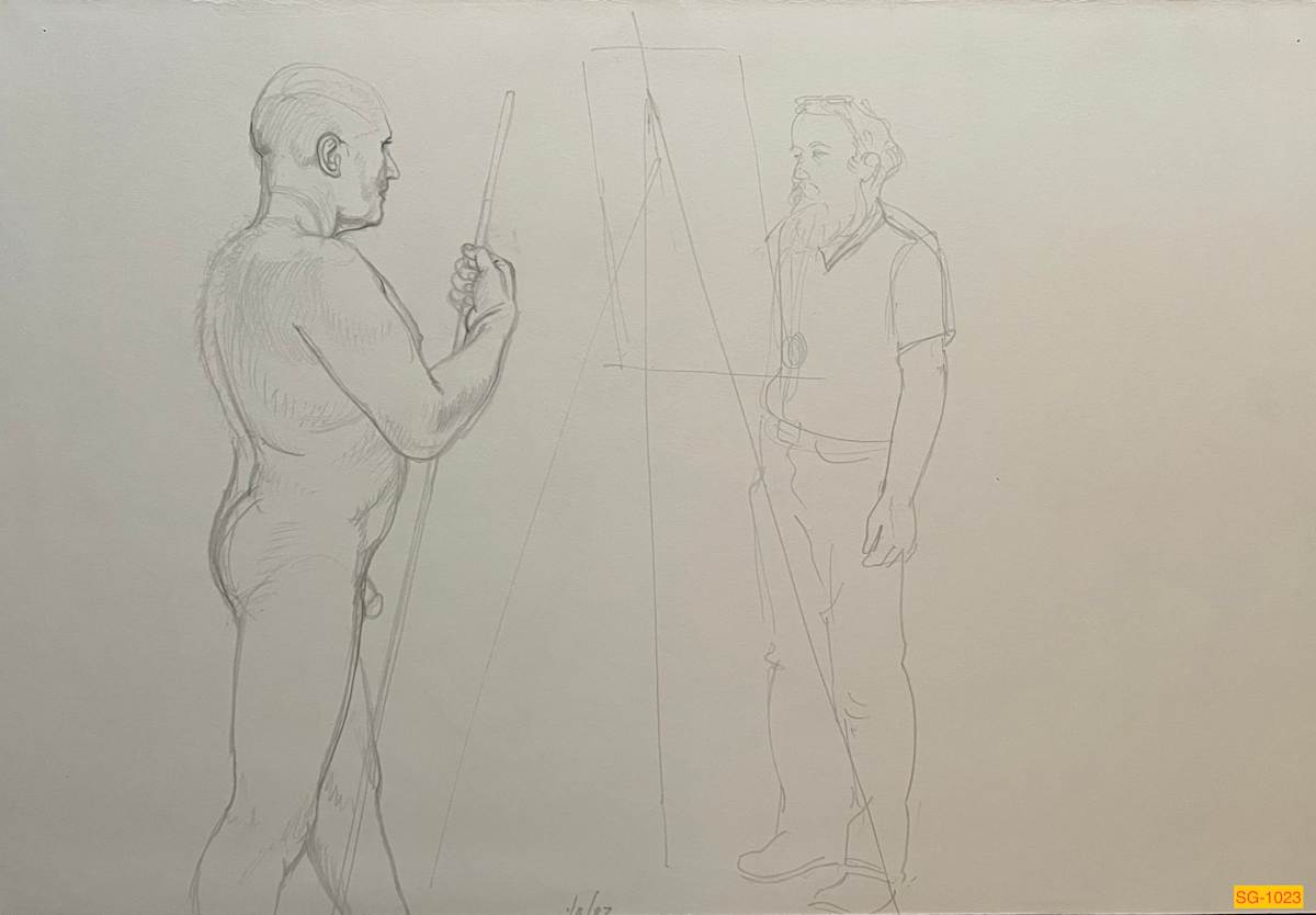 Untitled (Art students drawing a nude male model, narrative) by Spence Guerin 