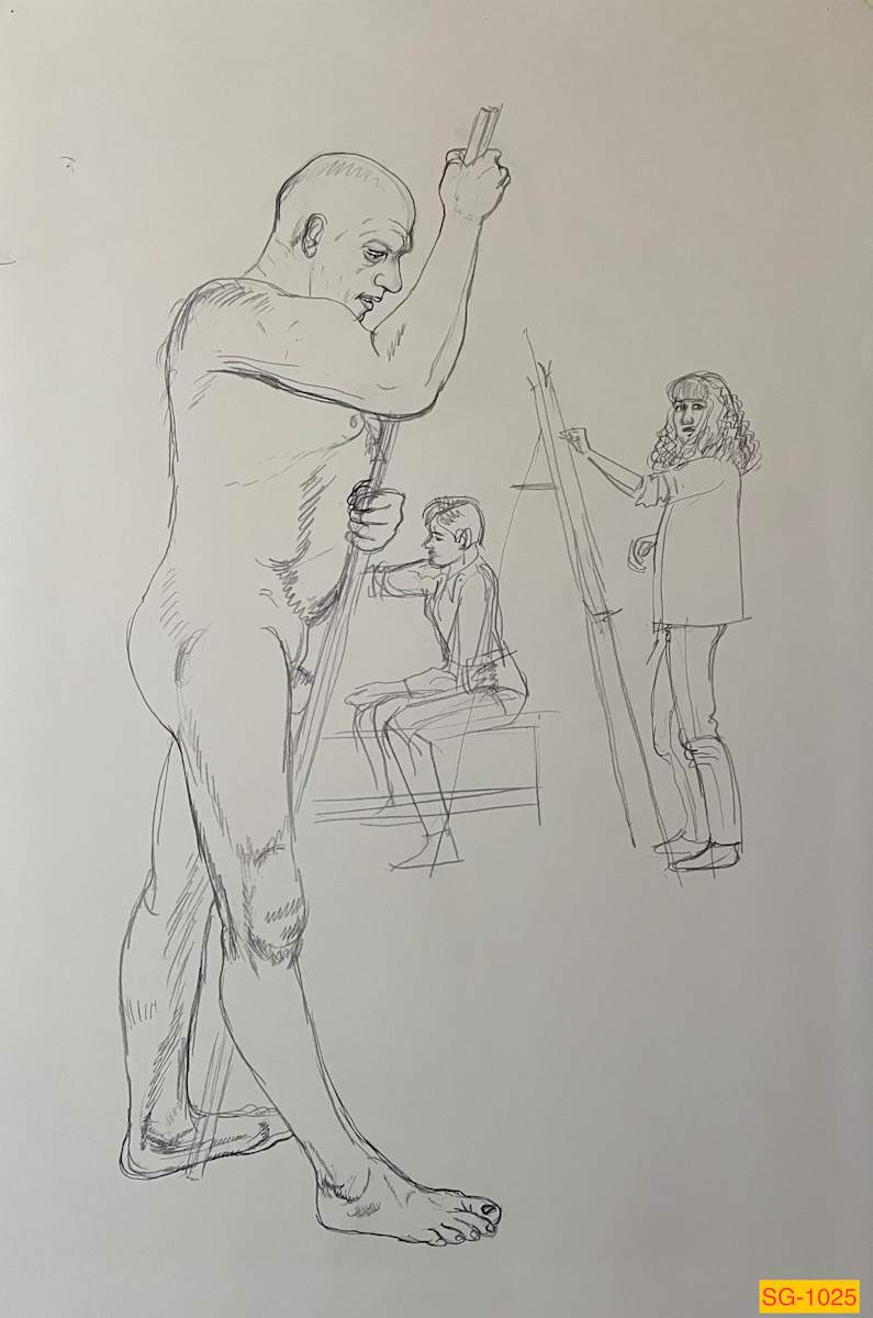 Untitled (Art students drawing a nude male model, narrative) by Spence Guerin 