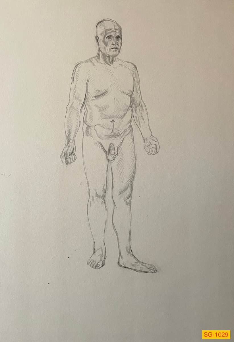 Untitled (Art students drawing a nude male model, narrative) by Spence Guerin 