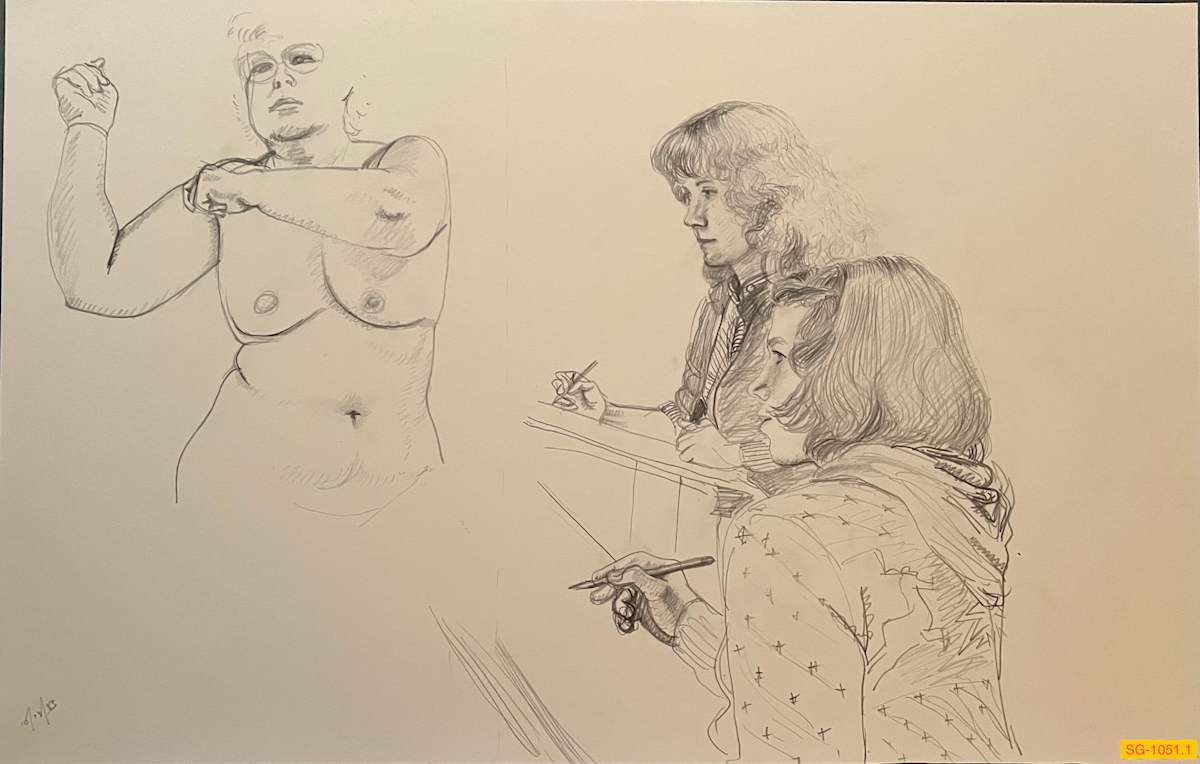 Untitled (Art students drawing a nude female model, narrative) by Spence Guerin 