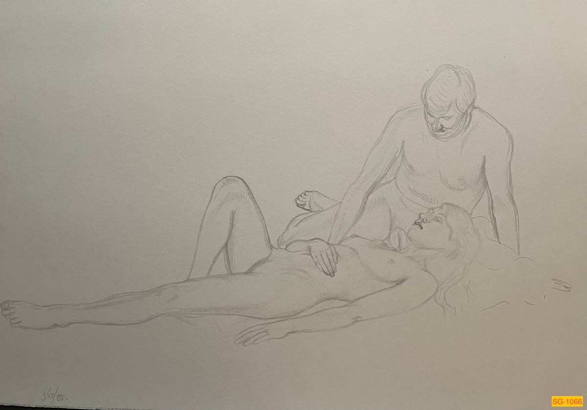 Untitled (Art students drawing a nude female & male model, narrative) by Spence Guerin 