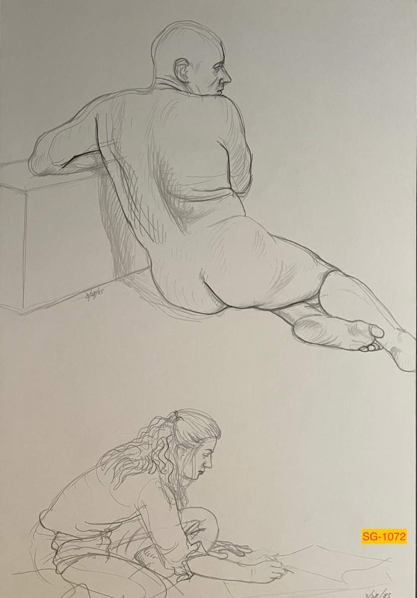 Untitled (Art student drawing a nude male model, narrative) by Spence Guerin 