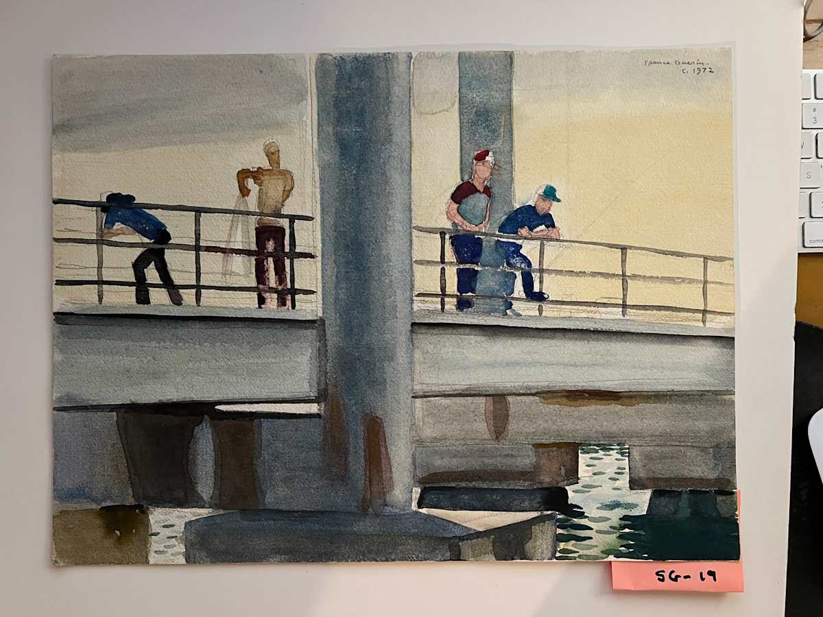 Sebastian Inlet Fishermen Under the Bridge, One with Cast Net by Spence Guerin  Image: On the catwalk under the Hwy A1A high-rise bridge over the inlet. High tide. Sebastian Inlet is a popular state park.