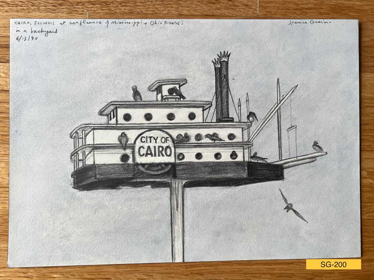 Cairo, Illinois at Confluence of Mississippi + Ohio Rivers. in a backyard by Spence Guerin 