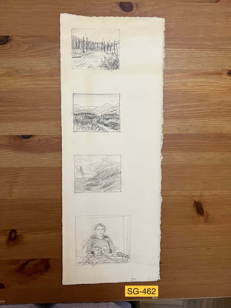 Drawing Studies by Spence Guerin  Image: Four small study sketches on one piece of paper.