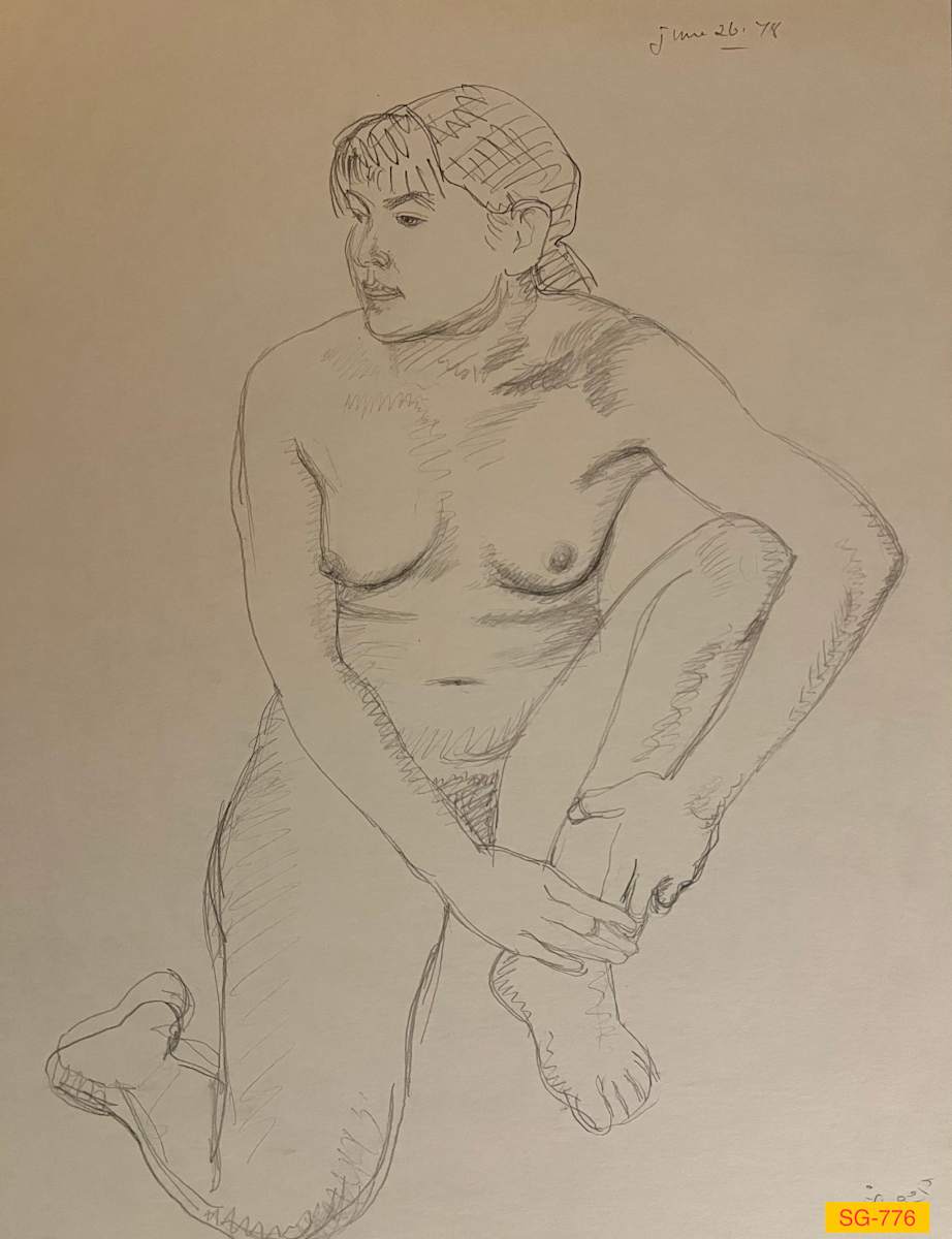 Untitled (Figure Drawing, Female Nude, on One Knee) by Spence Guerin 