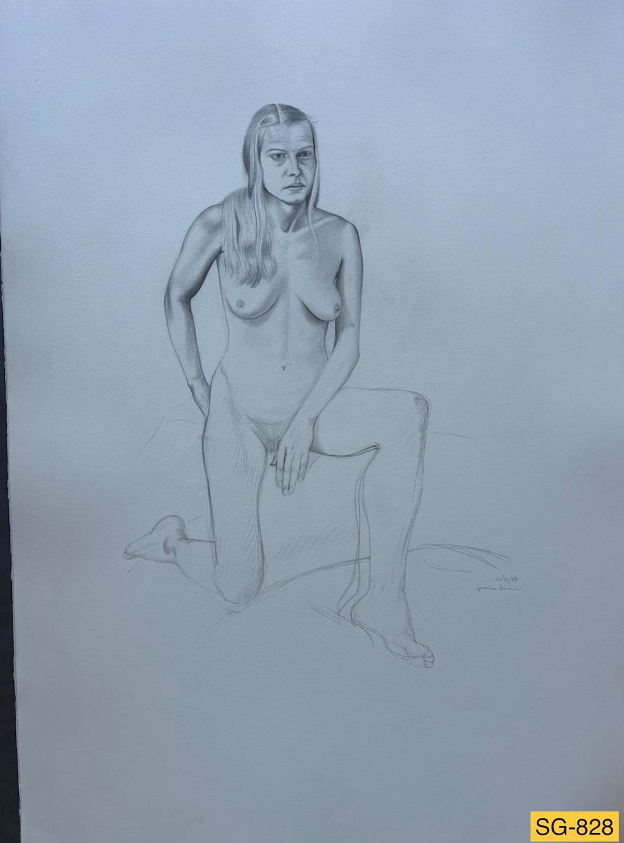 Untitled (Figure drawing, nude female on one knee) by Spence Guerin 