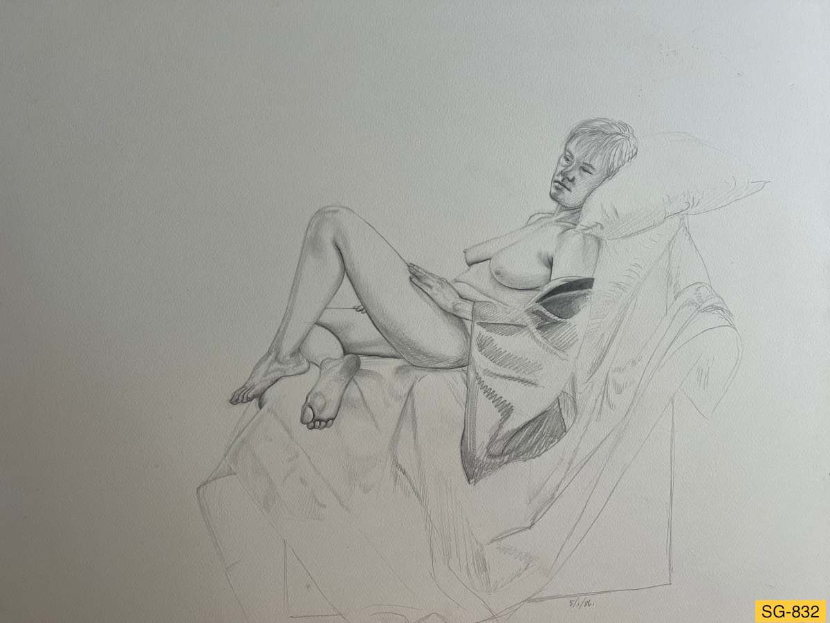 Untitled (Nude female model Rebecca in easy-chair pose) by Spence Guerin 