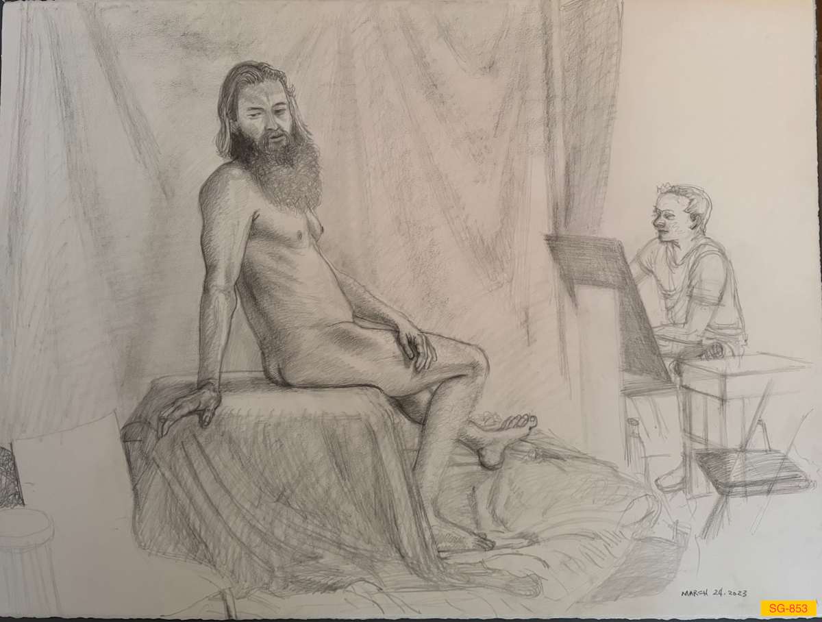 Untitled (Figure Drawing, Nude Male Model with a Beard) by Spence Guerin 