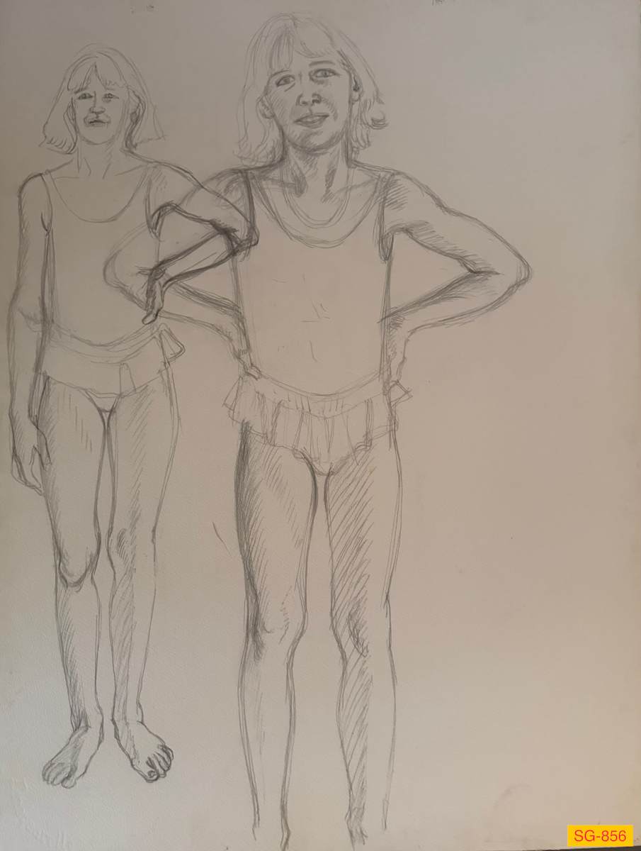 Study for Portrait of Nalley's Three Daughters -- 2 of 3 by Spence Guerin  Image: The oldest of three daughters of Nalley Telemachos, Indialantic, Florida. The painting would be of all three, together, standing outside near the pool, alongside Indian River Lagoon.