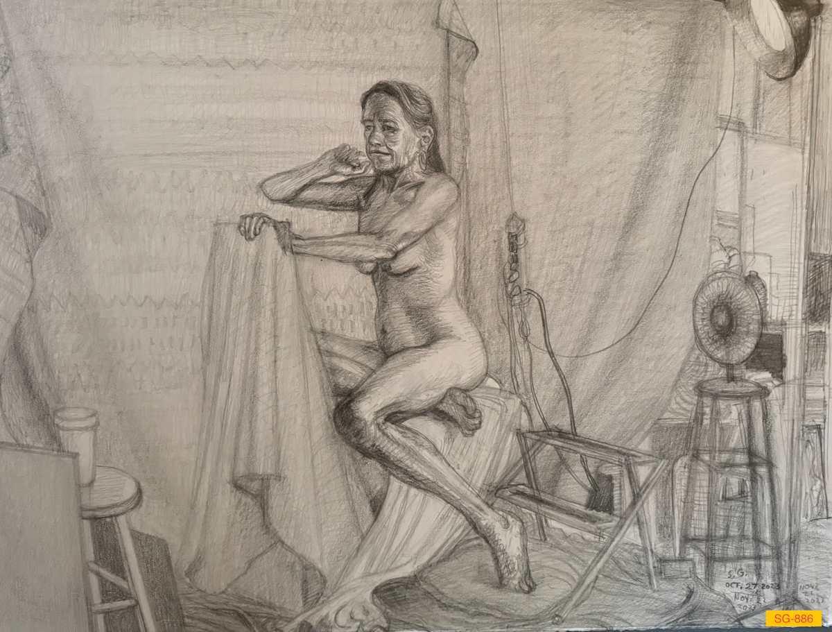 Figure Drawing, Nude Female Model Posing in Studio Environment by Spence Guerin 