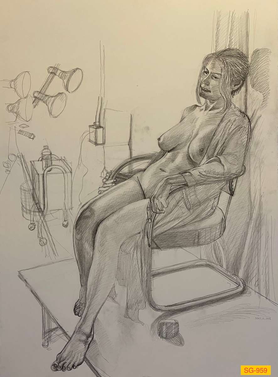 Untitled (female nude with open robe, sitting in chair) by Spence Guerin, Image 1.