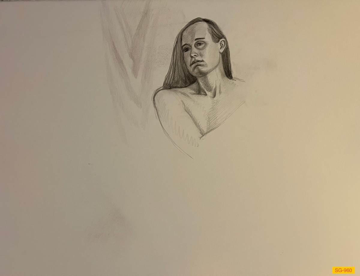 Untitled (female nude, head and shoulders, unfinished drawing) by Spence Guerin 