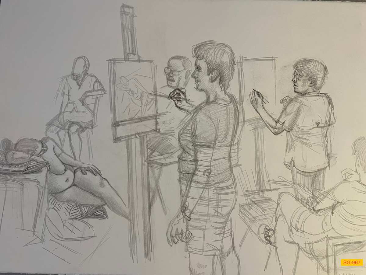Untitled (Art students drawing a nude female model) by Spence Guerin 