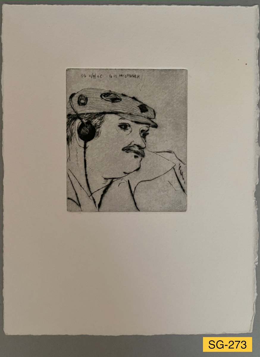 Man in a Souvenir Cap with Earphones #1 by Spence Guerin