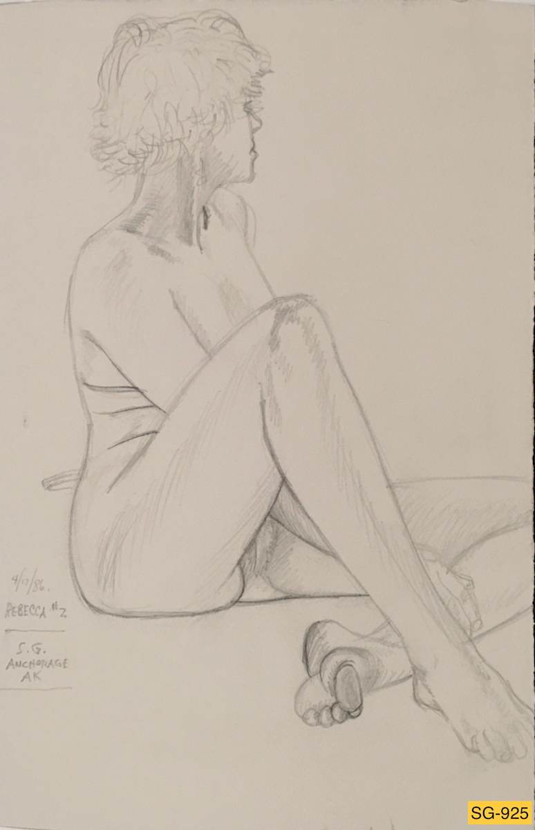 Untitled (female model Rebecca, sitting on floor, turned away ) by Spence Guerin  Image: Drawing number 2 of 2 of Rebecca on this date.