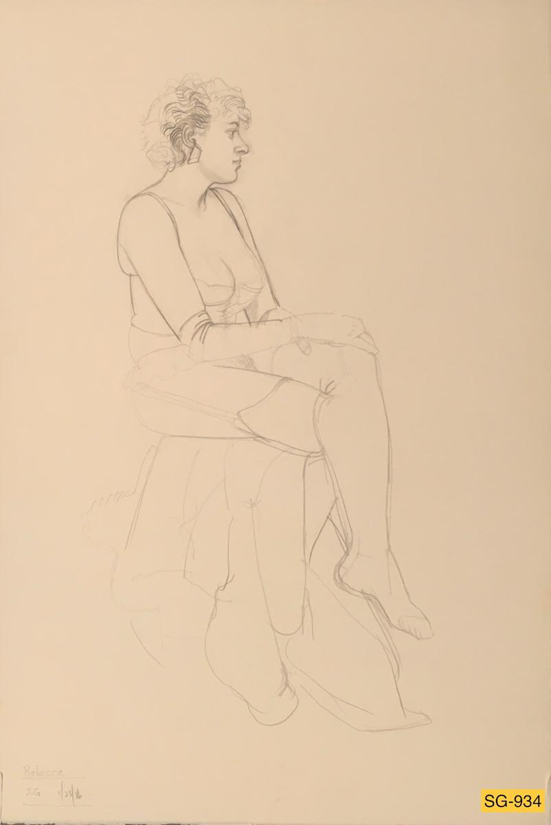 Untitled (female model Rebecca wearing bustier and stockings) by Spence Guerin 