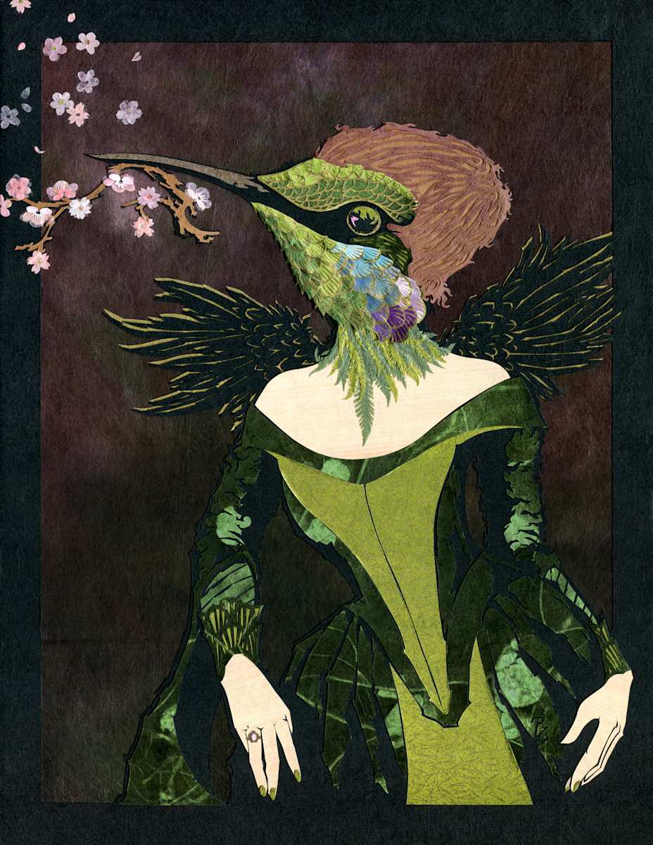 Portrait of Bird in Anticipation • Kachofugetsu diptych by Patrick Gannon  Image: Portrait of Bird in Anticipation • Kachofugetsu diptych