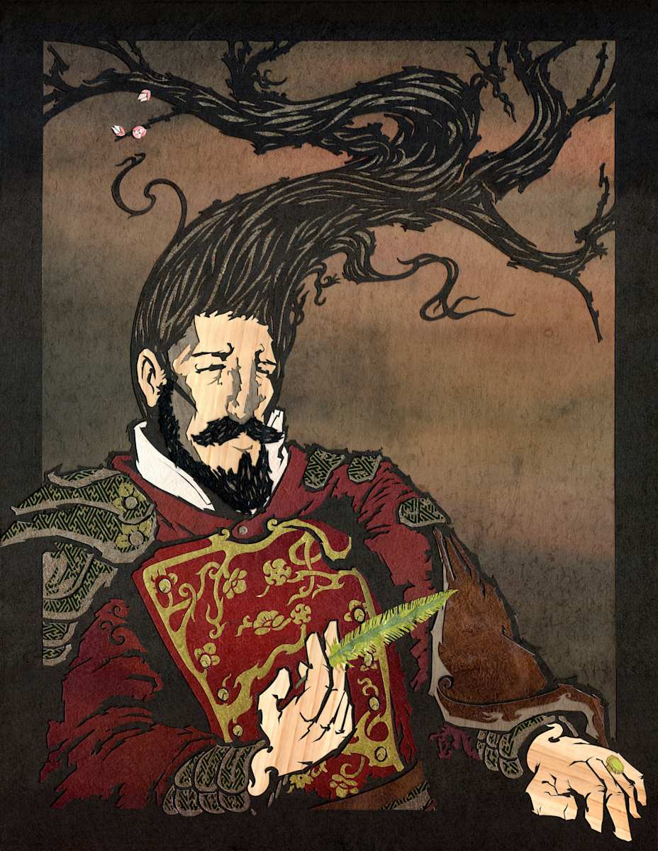 Portrait of Ume with a Feather • Kachofugetsu diptych by Patrick Gannon  Image: Portrait of Ume with a Feather • Kachofugetsu diptych