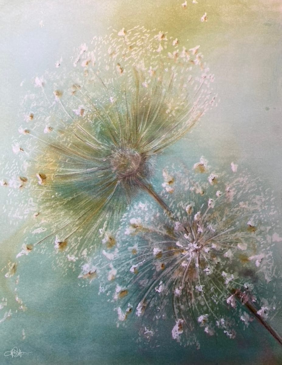 Dandelions by Holly Diann Harris  Image: A collaboration with my daughter, Nikki O'Leary, this beautifully soft piece is soothing and a soft visual. Although the original has sold, prints are available. Contact the artist. 