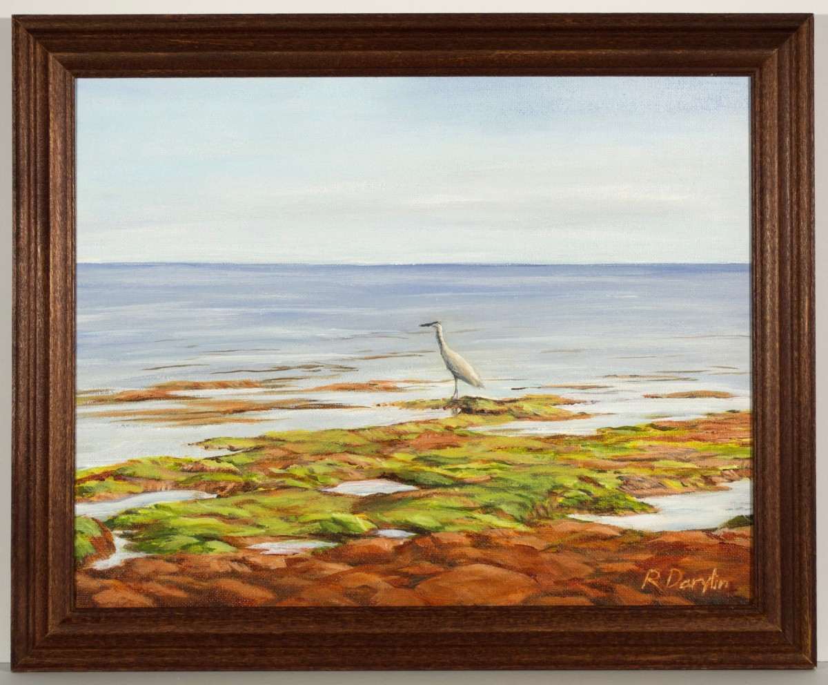 Heron at Low Tide by Rebeka Darylin  Image: Finished, framed