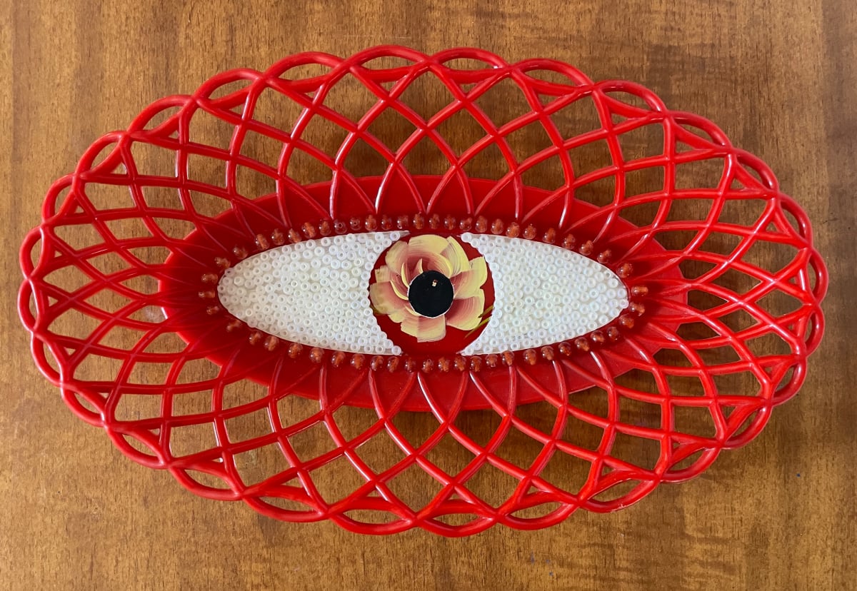 Eyeplate Basket (red w rose) by Mary Jo Karimnia, Image 1.
