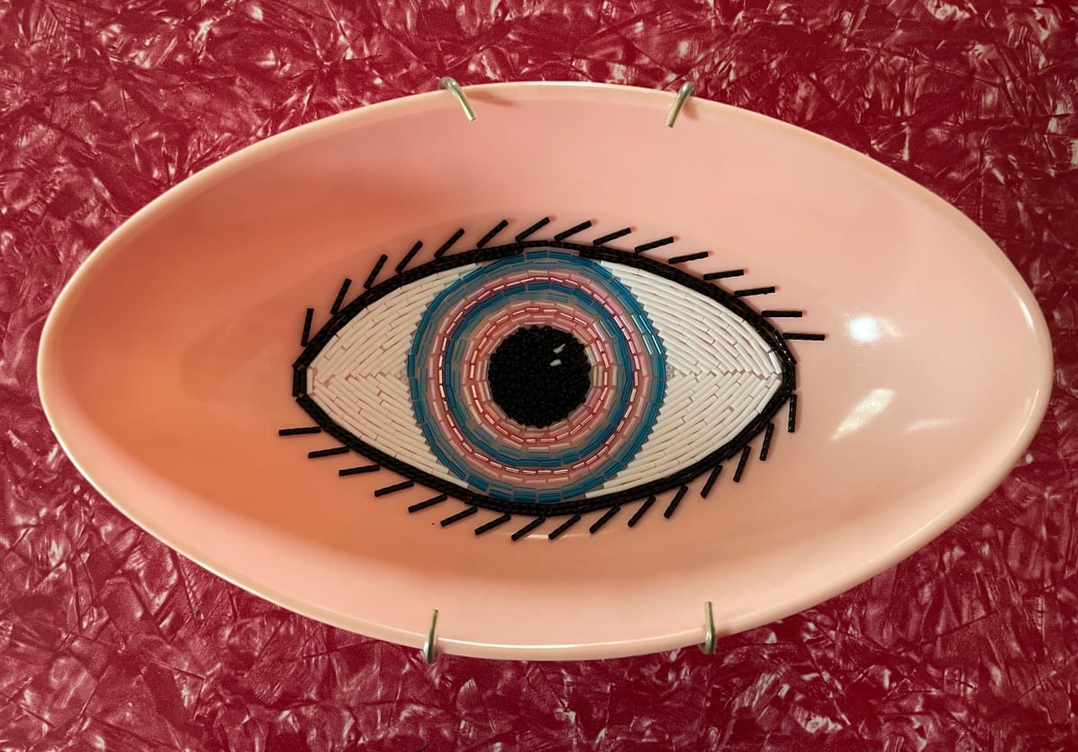 Eyeplate Bowl (pink w blue target) by Mary Jo Karimnia, Image 1.