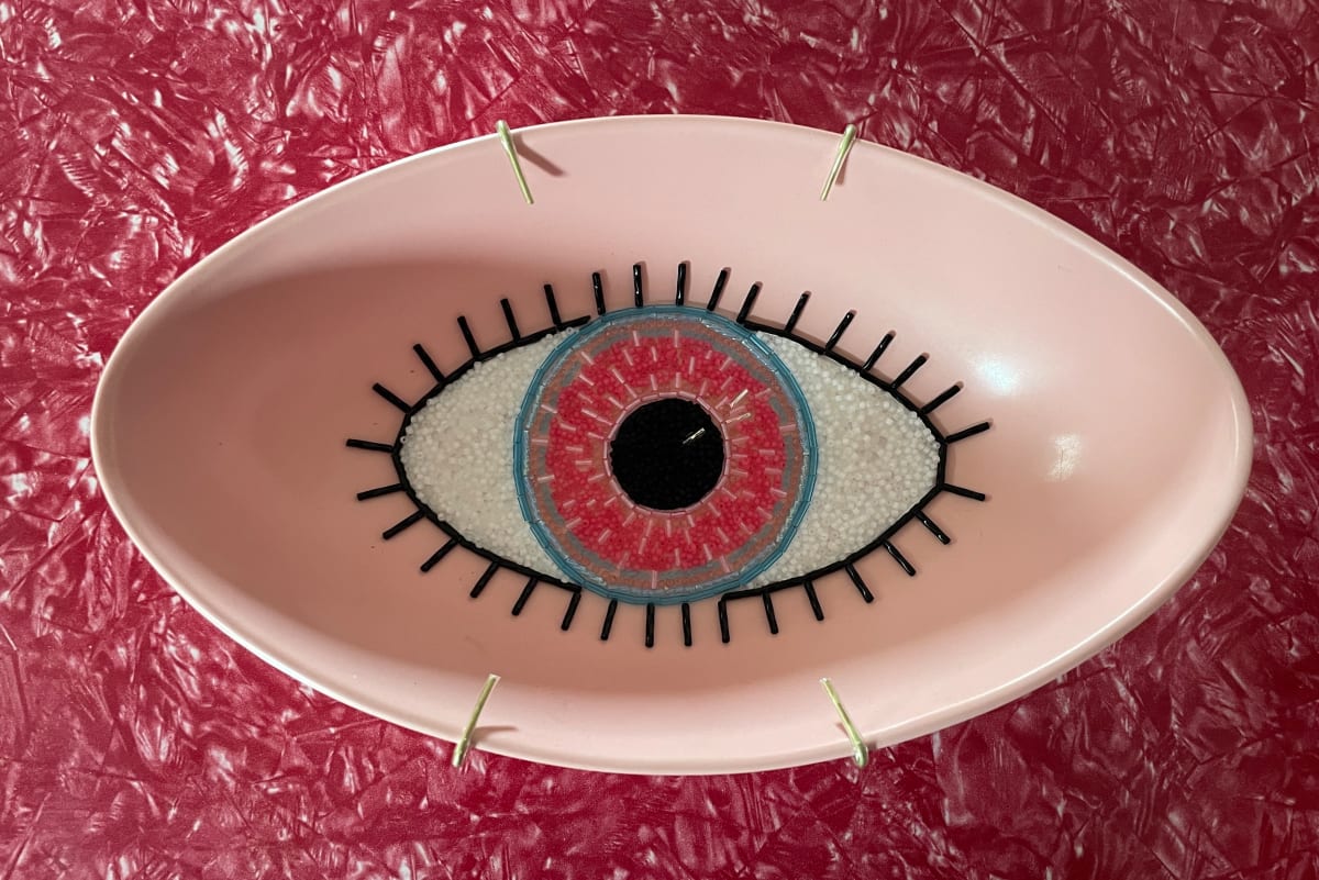 Eyeplate Bowl (pink w blue) by Mary Jo Karimnia, Image 1.