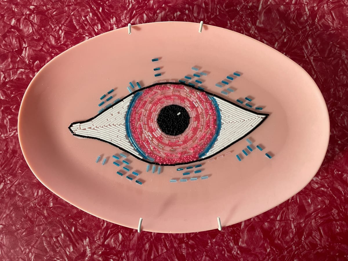 Eyeplate (pink orange blue) by Mary Jo Karimnia, Image 1.