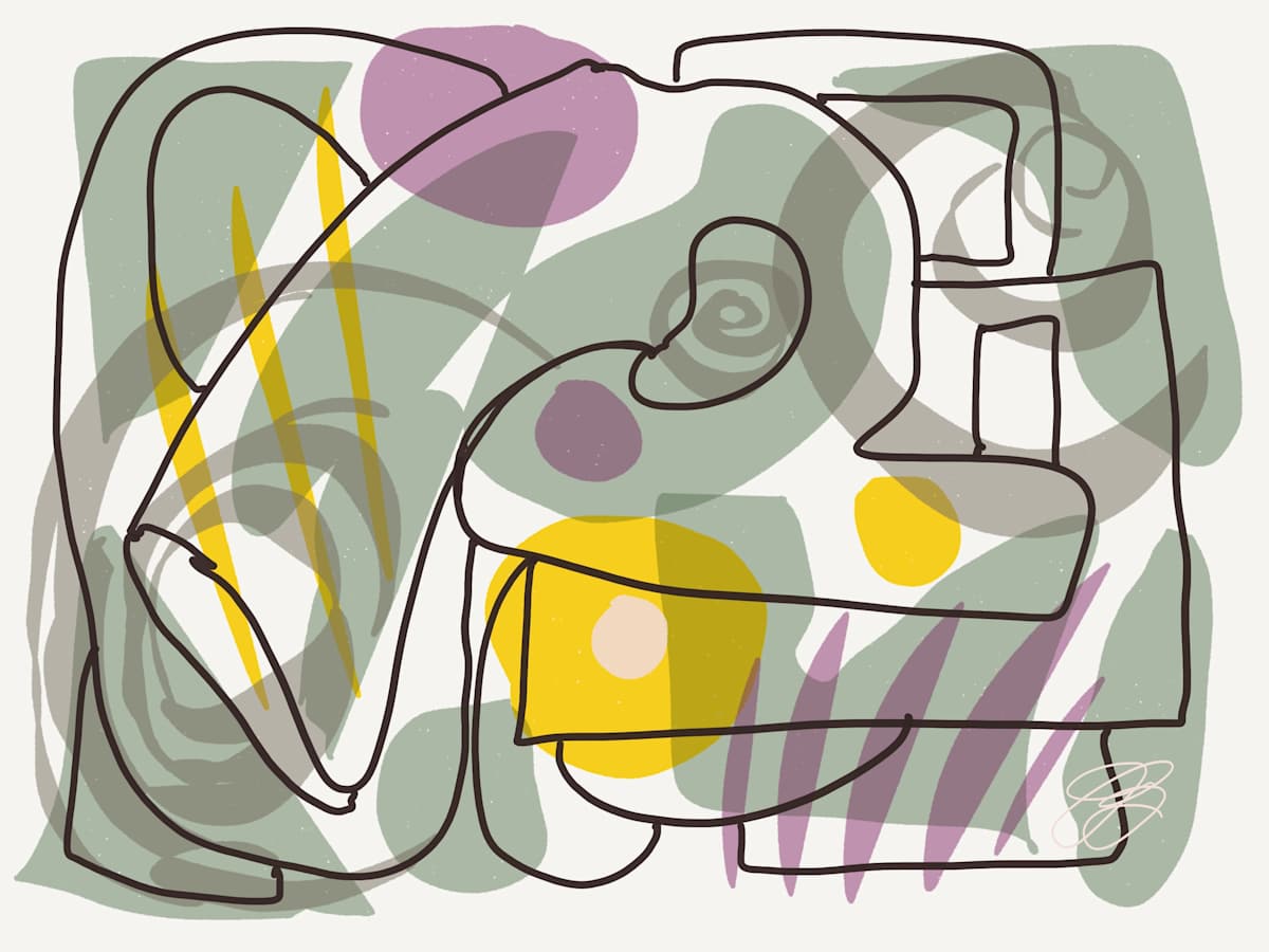 Green, Yellow and Purple in Motion by Judith Beale, Image 1.