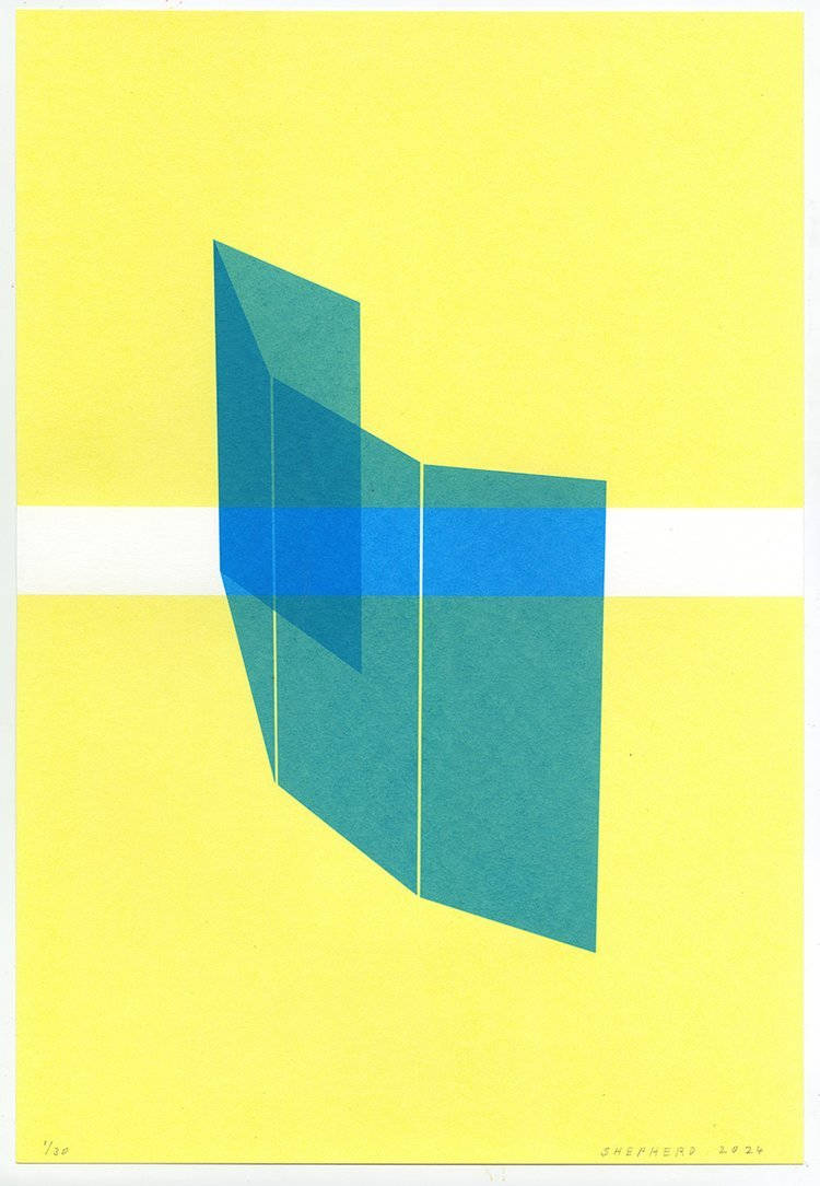 Folding Wall (Blue on Yellow) 1/30 by Kate Shepherd, Image 1.